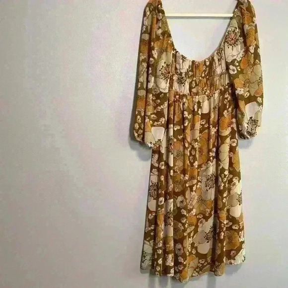 LUSH WOMEN'S CARAMEL MULTI LARGE FLORAL PRINT MIDI DRESS size medium - Picture 7 of 7